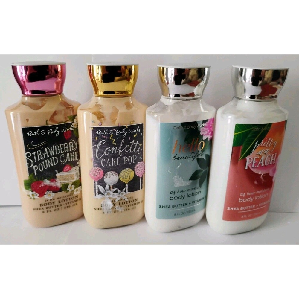 Bath & Body Works Lotion Lot of 4 Strawberry Pound Cake Confetti Cake Pop New